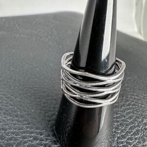 Sterling Silver 925 Woven Ring Size 8 Wide Band 1/2" Tall Vintage Handmade